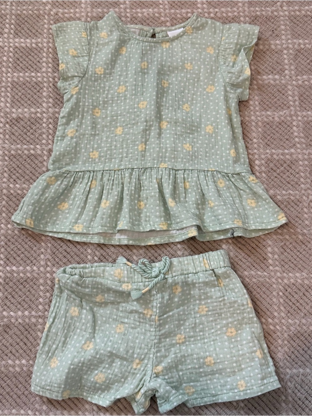 Kids Mint Floral Matching Set - Top & Shorts